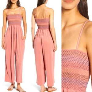 Splendid Pink Smocked Jersey Jumpsuit In Terracotta Size XS
